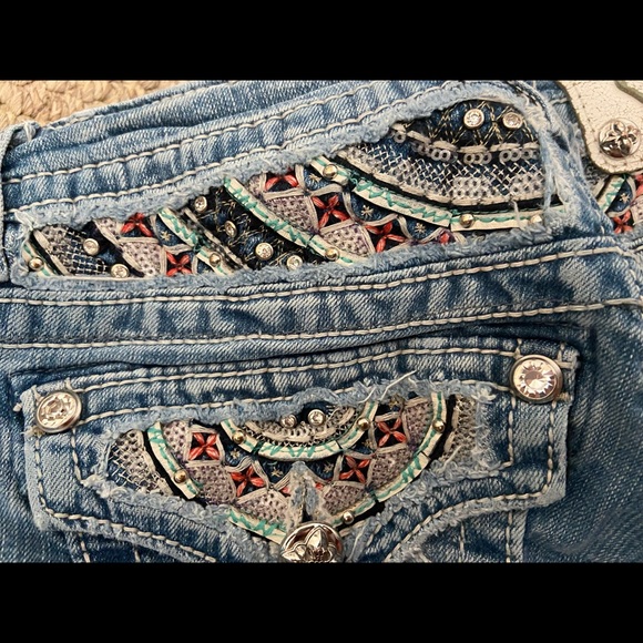 Authentic Miss Me Jean Shorts! Beautiful pink, teal and diamonds! Good condition - Picture 3 of 6